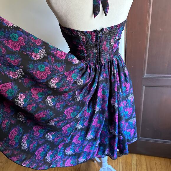 HELL BUNNY Vixen | Margot Dark Floral Halter Retro Dress | Size Small - Picture 6 of 7
